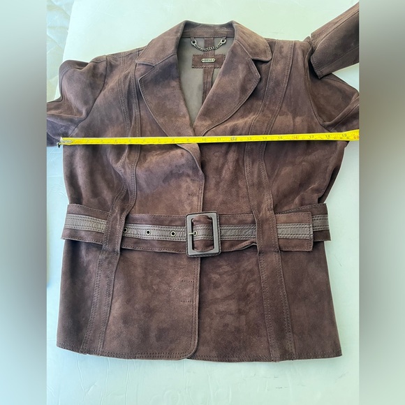 Desa brand cocoa brown color real Suede Leather Blazer with belt Eu Large US L - Picture 13 of 16